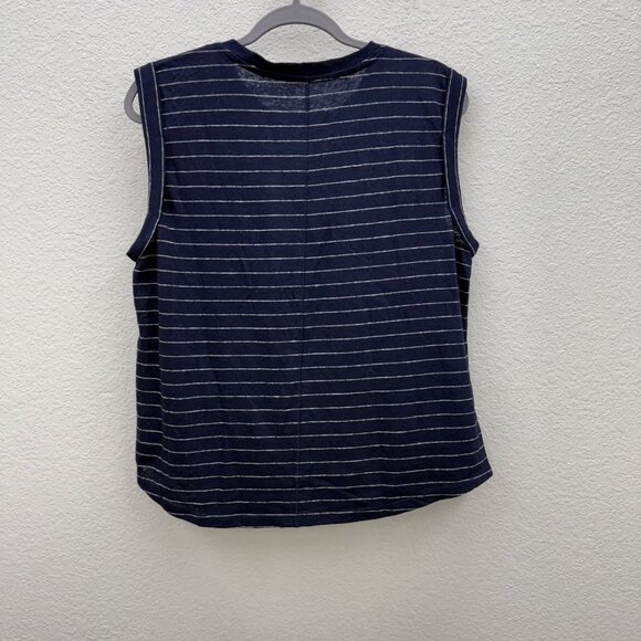 Gap Navy Blue White Stripe Linen Blend Sleeveless Tank Top Shirt Women Large NEW - Picture 6 of 8